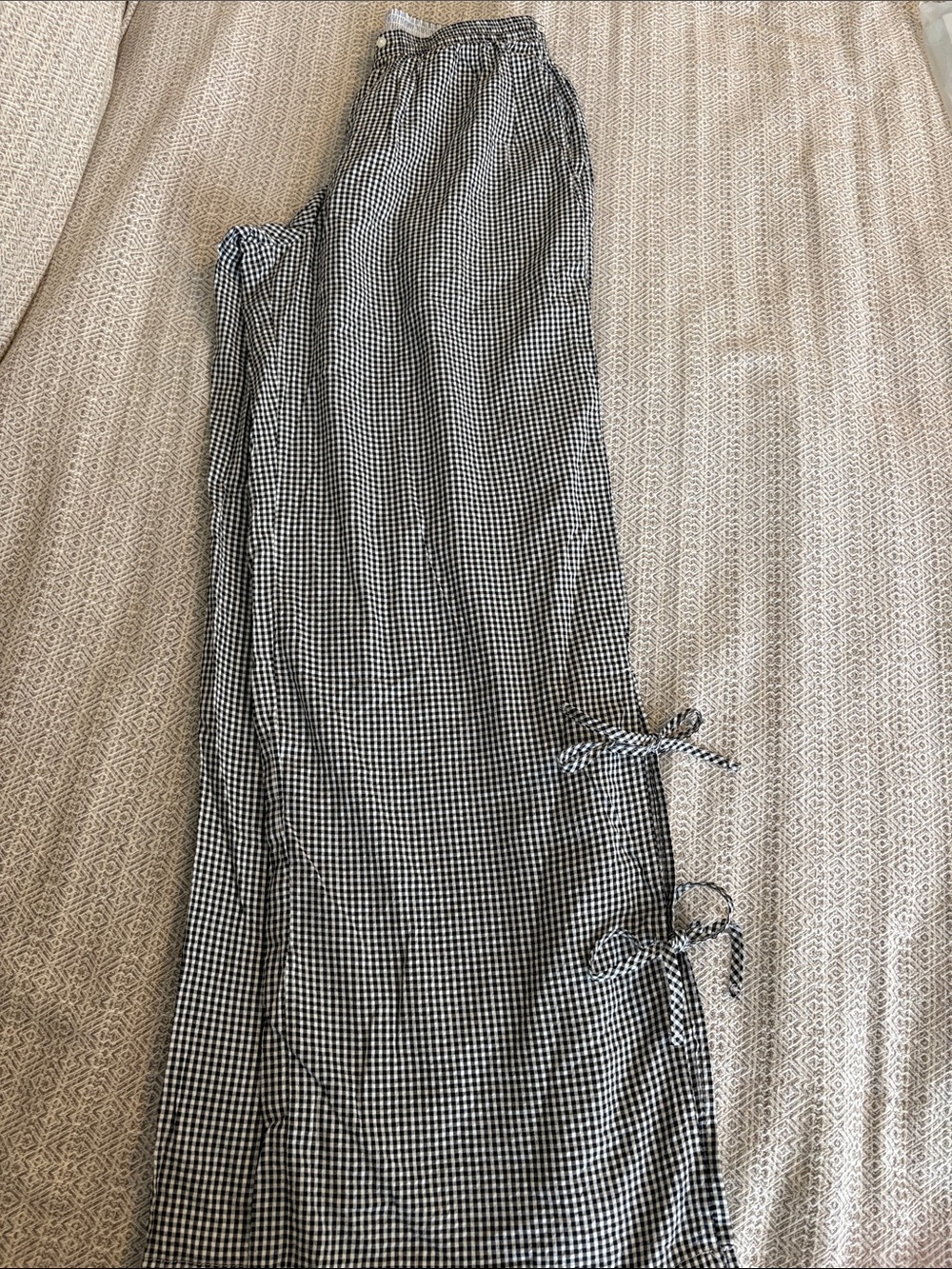 aerie Black & White Gingham Wide-Leg Pants